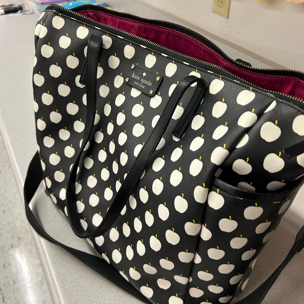 Kate Spade Black and White Polka Dot APPLE Tote and/or Diaper Bag - Picture 4 of 13